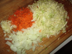 Assembled ingredients for Egg Roll in a Bowl