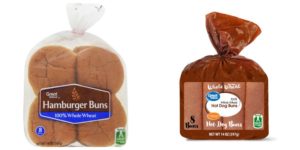 Walmart whole wheat buns as yellow container bread product