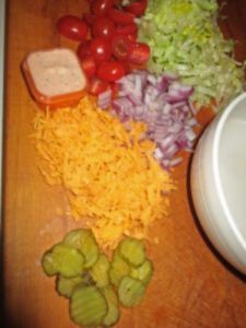 ingredients for big mac in a bowl