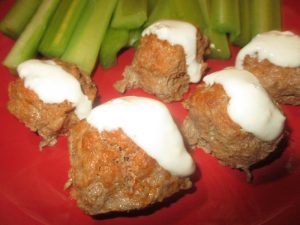 buffalo chicken meatballs close up