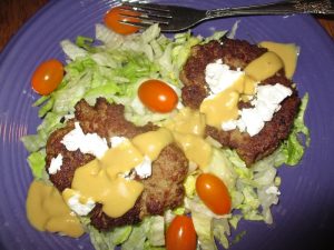 turkey burger with goat cheese and mustard sauce