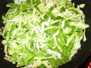 cabbage frying for traditional Irish colcannon
