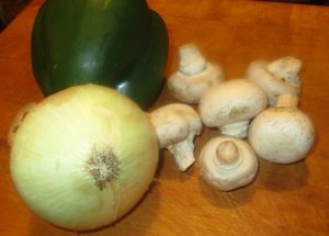 Onion, pepper, mushrooms for Philly Cheesesteak Sloppy Joes