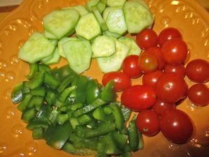 Veggies for greek pasta salad in a jar