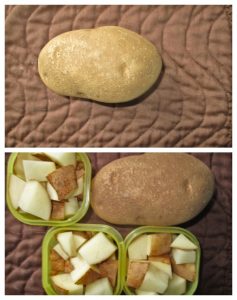 3 yellows containers of potatoes and the 21 Day Fix