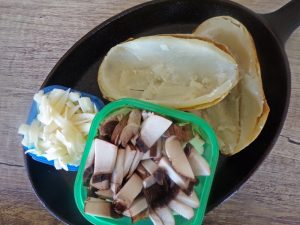 Mushroom swiss baked potato skins