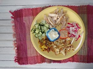 Raosted veggies for chicken with hummus power bowl