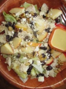 apple raisin salad with creamy maple mustard dressing