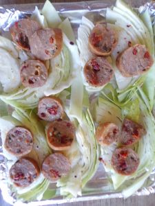 sausage layer of cabbage and sausage sheet pan meal