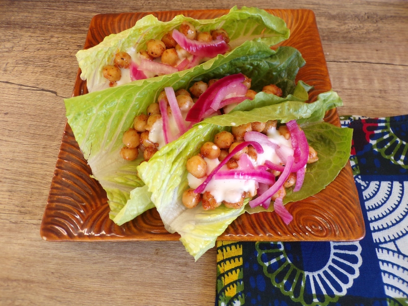 vegan buffalo chickpea lettuce wraps